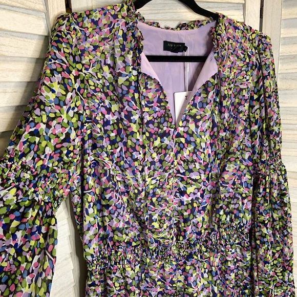 Ted Baker London Karlie Multicolor Black Smocked Detail Tiered Mini Dress 14 New - Picture 5 of 14